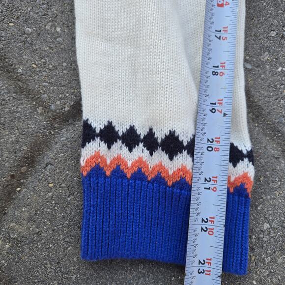 Talbots Womens XL Sweater Cream Fair Isle Pink Blue Wool Nylon 3/4 Sleeve - Picture 4 of 9